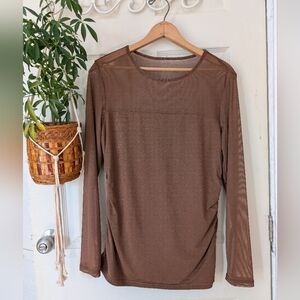 zeagoo Brown Sheer Long Sleeve Mesh Top L